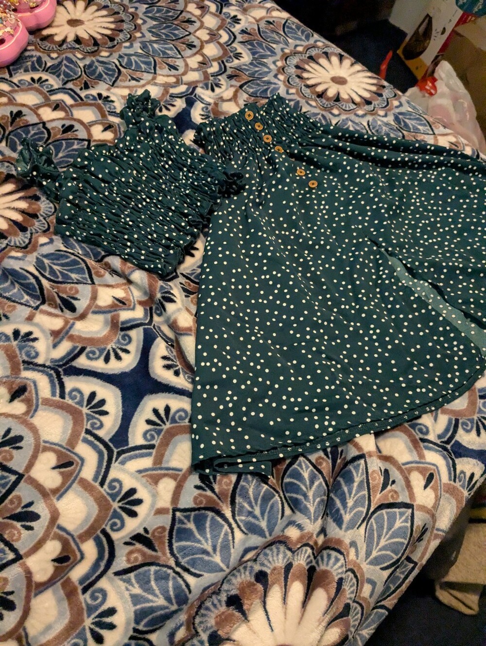 Green Polka Dot Girl Skirt  Lightweight A-Line With Matching Top